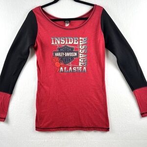 Harley Davidson Red & Black Long Sleeve Alaska Y2K Retro VTG Women's Large